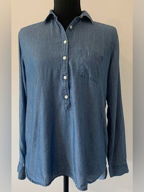 LOFT Denim-Style Indigo Button-Front Casual Shirt